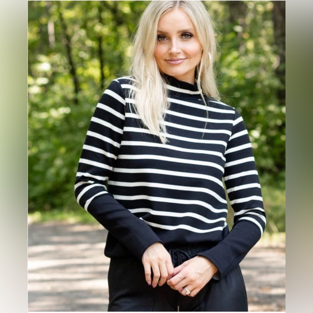 SPANX air essentials striped mock neck crewneck